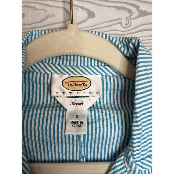 Talbots, seersucker, blue & white pin stripes - Picture 3 of 10